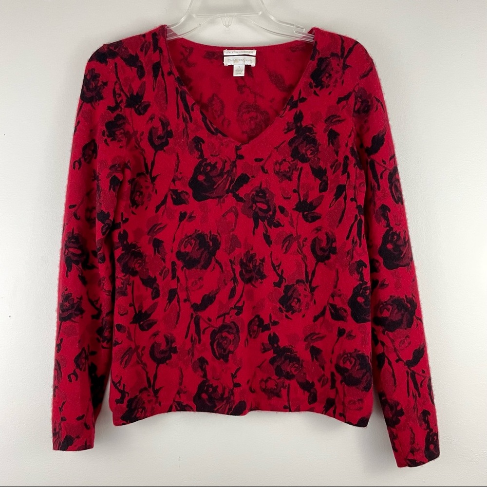 Charter Club Cashmere Sweater Red Roses Floral